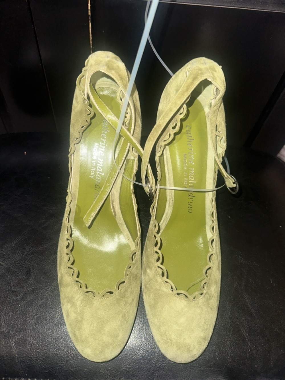 Catherine Malandrino Light Green Suede Scalloped Pointed-Toe Heels
